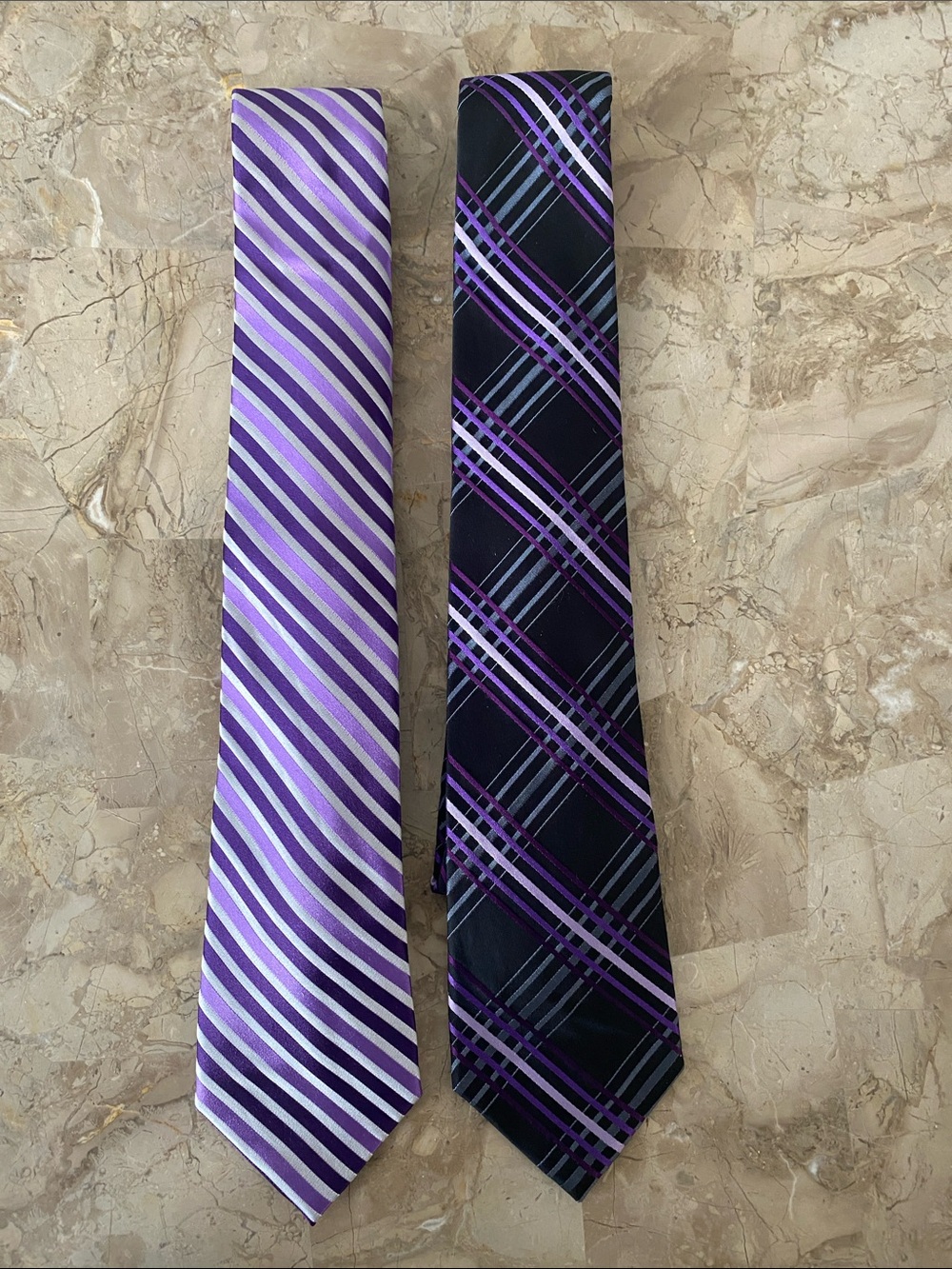 Express Purple and Black Patterned Men’s Tie Set - Striped & Plaid